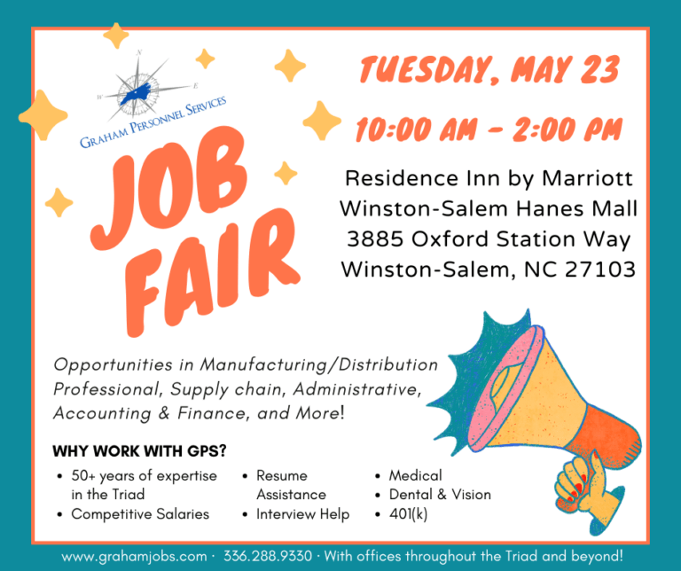 WinstonSalem Job Fair on May 23, 2023 • Graham Personnel Services